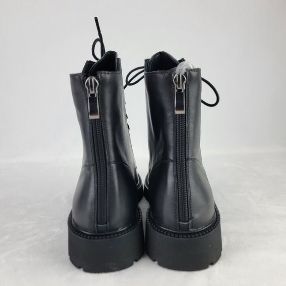 Womens Black Leather Lace Up Combat Boots Side Zip Chunky Sole EU 39 US 7.5 NEW - Picture 4 of 7